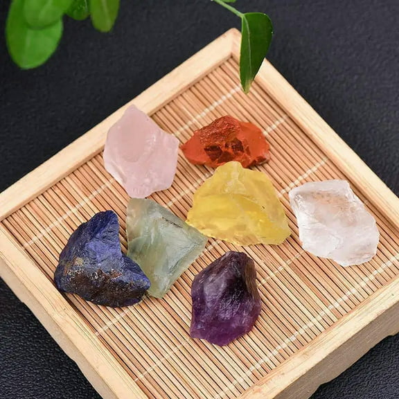 GKNET 10Sets 7 Chakra Crystal Stone Set Natural Rock Quartz Balance Gemstone W/ Pouch-default
