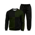 thumbnail image 5 of Babcutegg Mens Outfit 2-Piece Color Block Crewneck Sweatshirt and Jogger Pants Casual Active Set Army Green Size S, 5 of 6