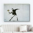 thumbnail image 2 of HFDF Canvas Print Wall Art Banksy Man Throws Yellow Flower Bouquet Graffiti & Street Art Pop Culture Illustrations Pop Art Bohemian Multicolor Dark for Living Room, Bedroom, Office 18x12inch Framed, 2 of 7