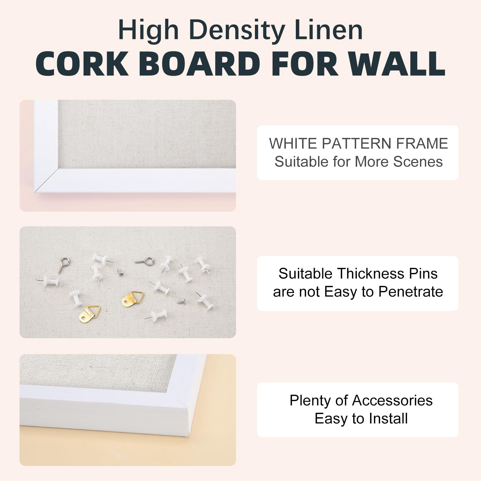 13.3"x17.7" Inch Bulletin Board With Linen  White Wood Style Frame 10 Pushpins Cork Ideal For School Home & Office