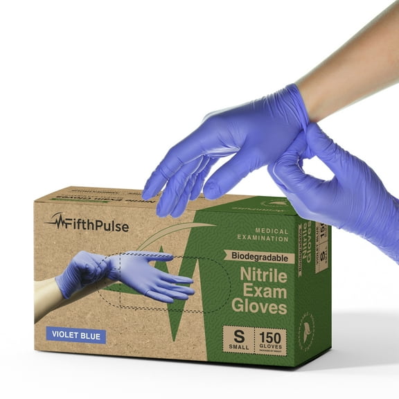 FifthPulse Biodegradable Disposable Nitrile Gloves, 3 Mil Medical Exam Gloves - Small - 150 Count - Violet Blue