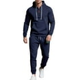 thumbnail image 4 of 2 Pacs Mens Sweatsuits Solid Causal Athletic Hoodies Long Sleeve Sweatshirts Drawstring Hooded Zipper Sweatshirts Tops Outdoor Fashion Leisure Hoodie Loose Fit Sweatpants with Pockets 2 Packs, 4 of 7