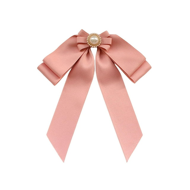 Broche de lazo preatado para mujer, broche de cinta, pajarita decorativa ligera con cuentas Rosa