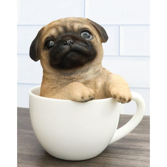 Realistic Adorable Pug Dog Teacup Statue 5.5" Tall Pet Pal Puppy Pugs Figurine