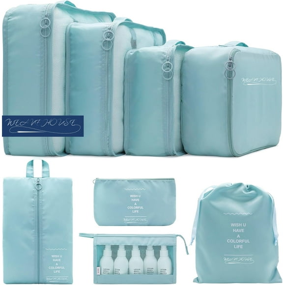 Weavehouse Cubos de equipaje de Viaje Juego de 8 Pzas, Organizadores de Equipaje con Bolsa para Zapatos y Bolsa de Artículos de Tocador