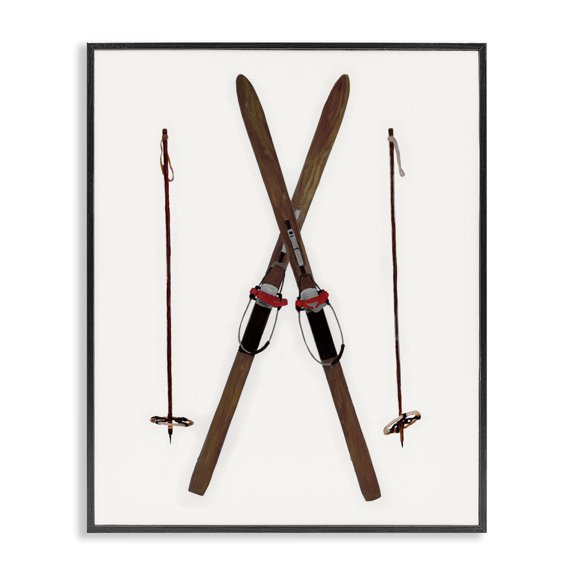 Stupell Industries Minimal Winter Skis Sports Painting Black Framed Art Prints Wall Art, 24 x 30