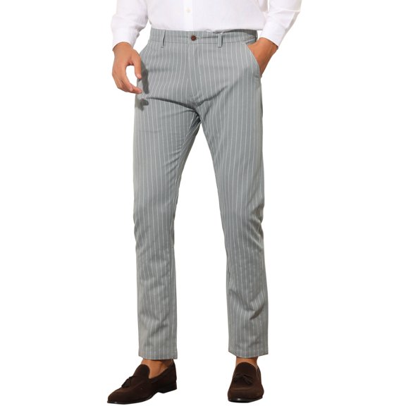 INSPIRE CHIC Stripes Dress Pants for Men's Slim Fit Business Flat Front Chino Trousers 30 Gray