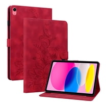FJLBDE Case for iPad (A16) 11th Gen 2025/ iPad 10th Gen 10.9 Inch 2022, Embossed Flower Leather Flip Wallet Folio Stand Cover, Red