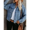 thumbnail image 4 of Fonma Women's Jean Jacket Frayed Washed Button Up Cropped Denim Jacket With Pockets Sky Blue M, 4 of 6