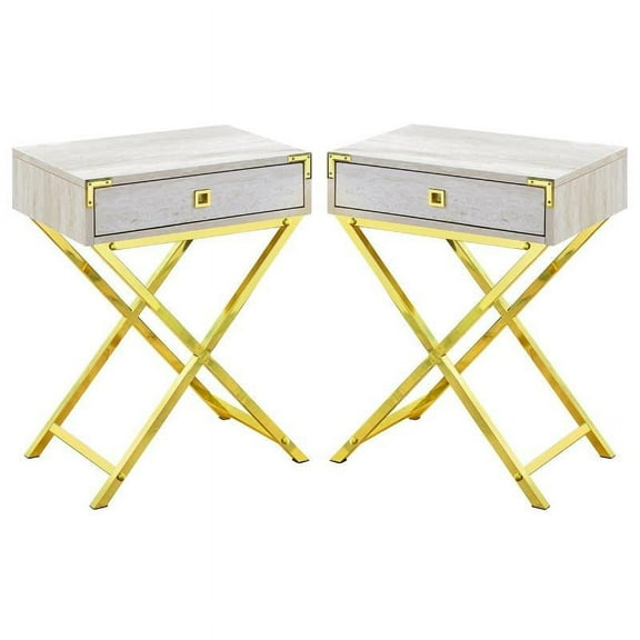 Home Square 18" Storage Accent End Table in Beige and Gold - Set of 2