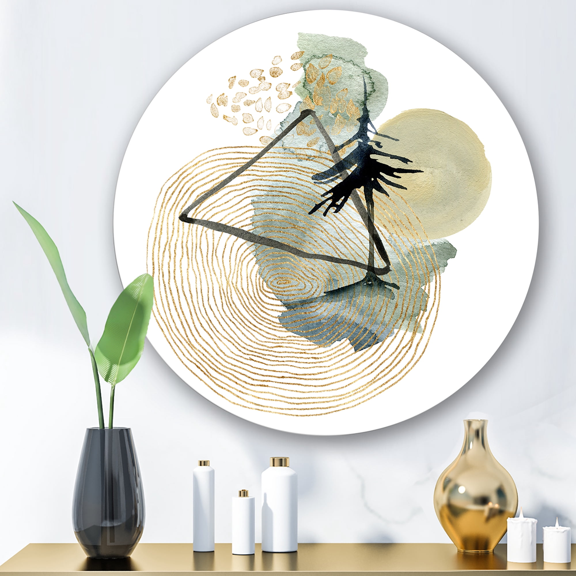 Designart 'Abstract Landscape Of Mountains Tree and Moon' Mid-Century Modern Circle Metal Wall Art 11x11 - Disc of 11