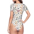 thumbnail image 3 of Uemuo Watercolor Floral Pattern Women's One Piece Short Sleeve Swimsuit Rash Guard Surfing Modest Quick-drying Swimsuit Beach Essentials-XX-Large, 3 of 9