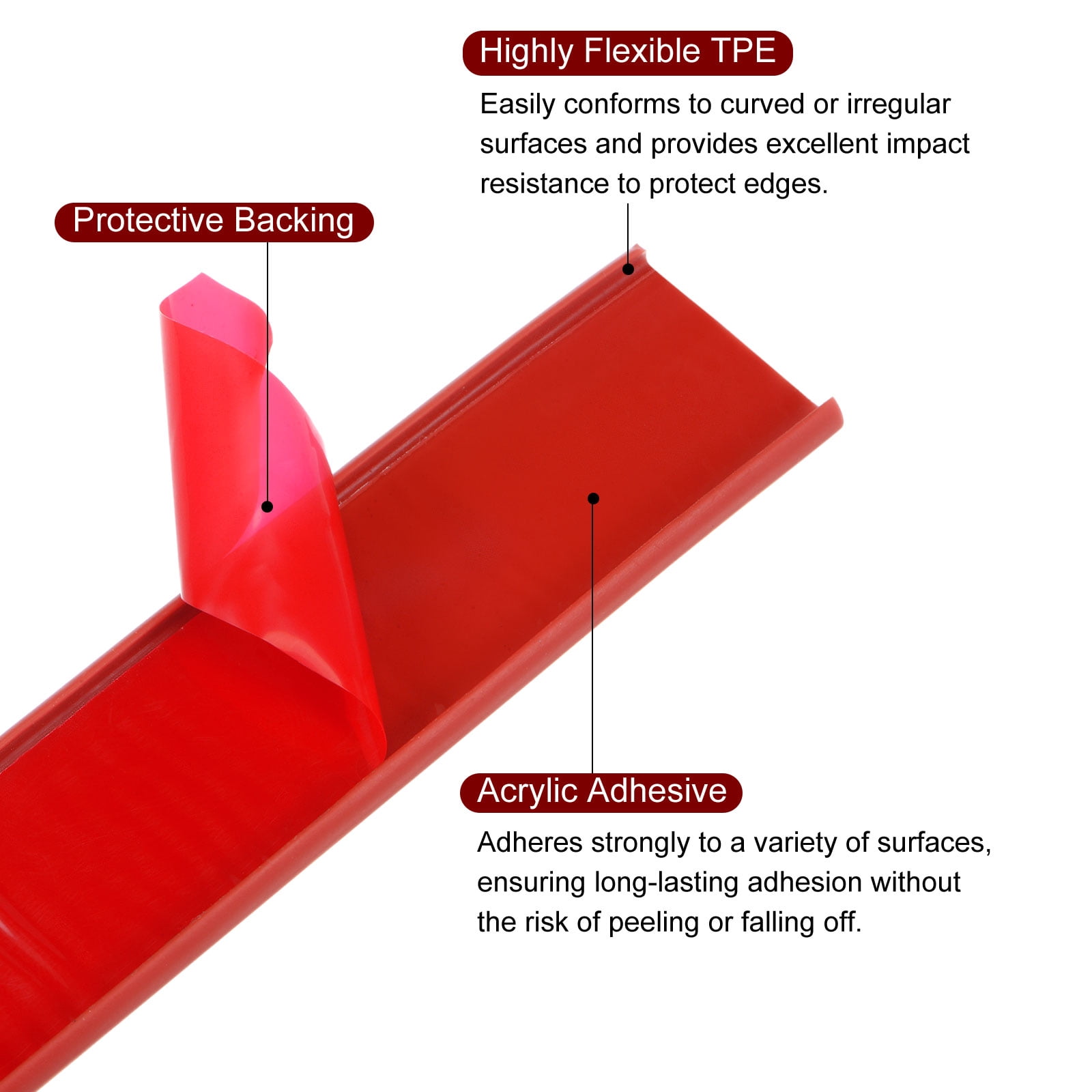 Uxcell 20mm x 5000mm Flexible TPE Self Adhesive U-Shape Veneer Edging Edge Banding Red