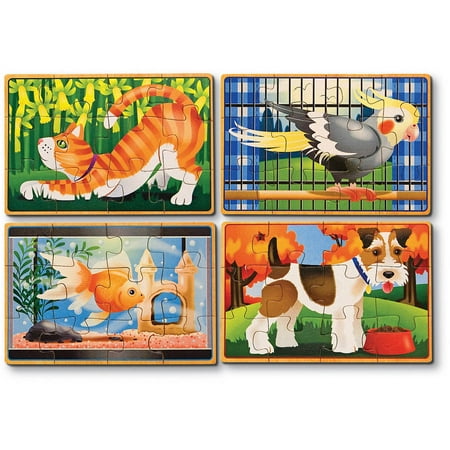 Fun Wooden Colorful Puzzle Jigsaw - Melissa & Doug Pets 4-in-1 Wooden Jigsaw Puzzles in a Storage Box (48 pcs)
