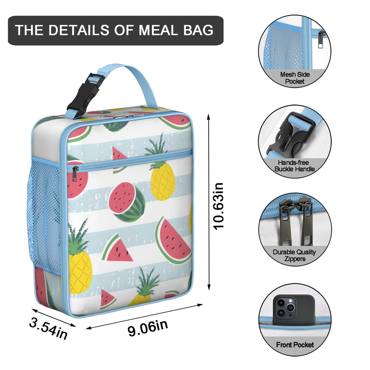 Hawaiian Pineapple Insulated Lunch Bag – Fresh Golden Yellow Tropical Fruit and Flower Pattern, Waterproof Thermal Bento Tote for School, Work, or Outdoor Use