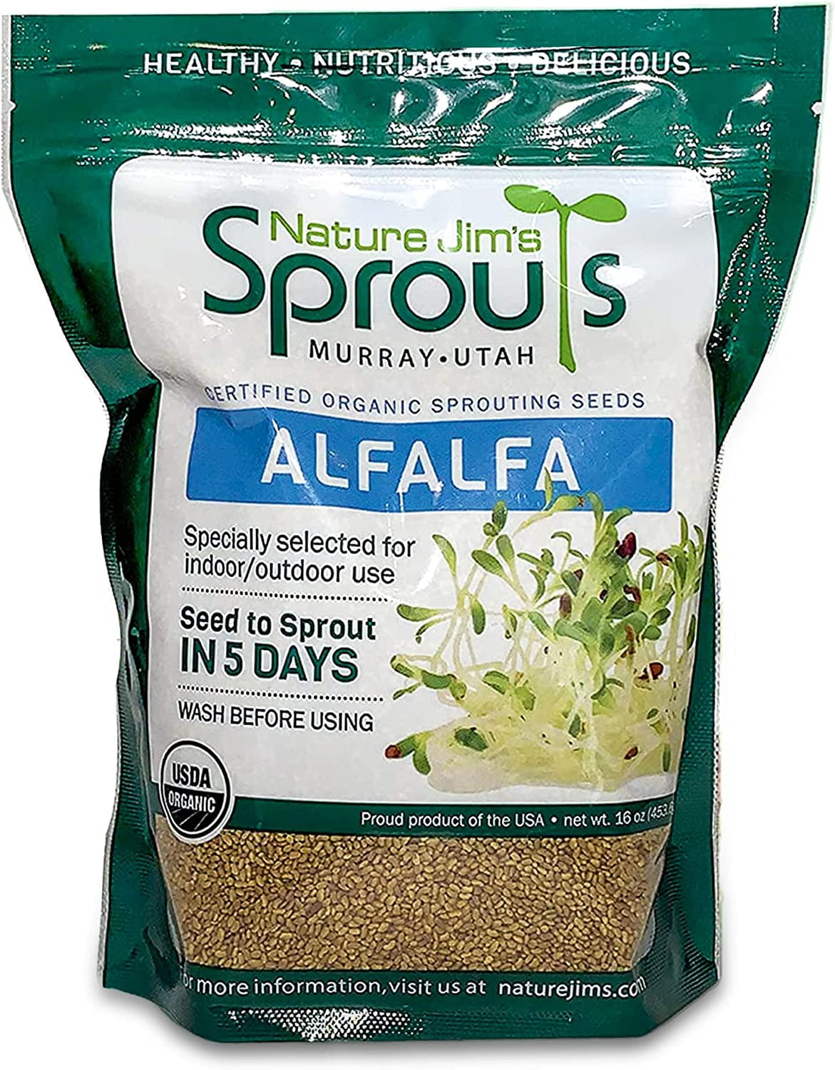 Nature Jims Alfalfa Sprout Seeds 16 Oz Organic Sprouting Seeds Non