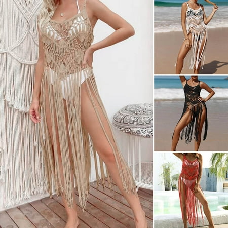 ZenCart Beach Cover Up Women Sling Sleeveless Loose Fit Cutout Bikini Cover-up Dress Solid Color Sun Protection Beach Wear