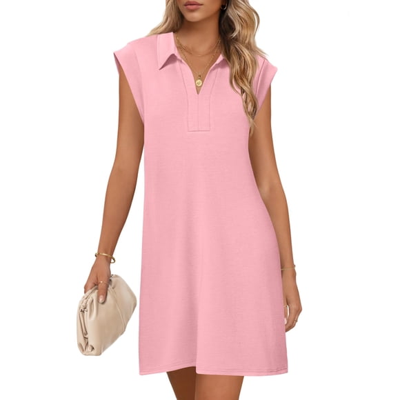 Vestido MEROKEETY 2025 Verano Manga Corta Cuello En V - Rosa