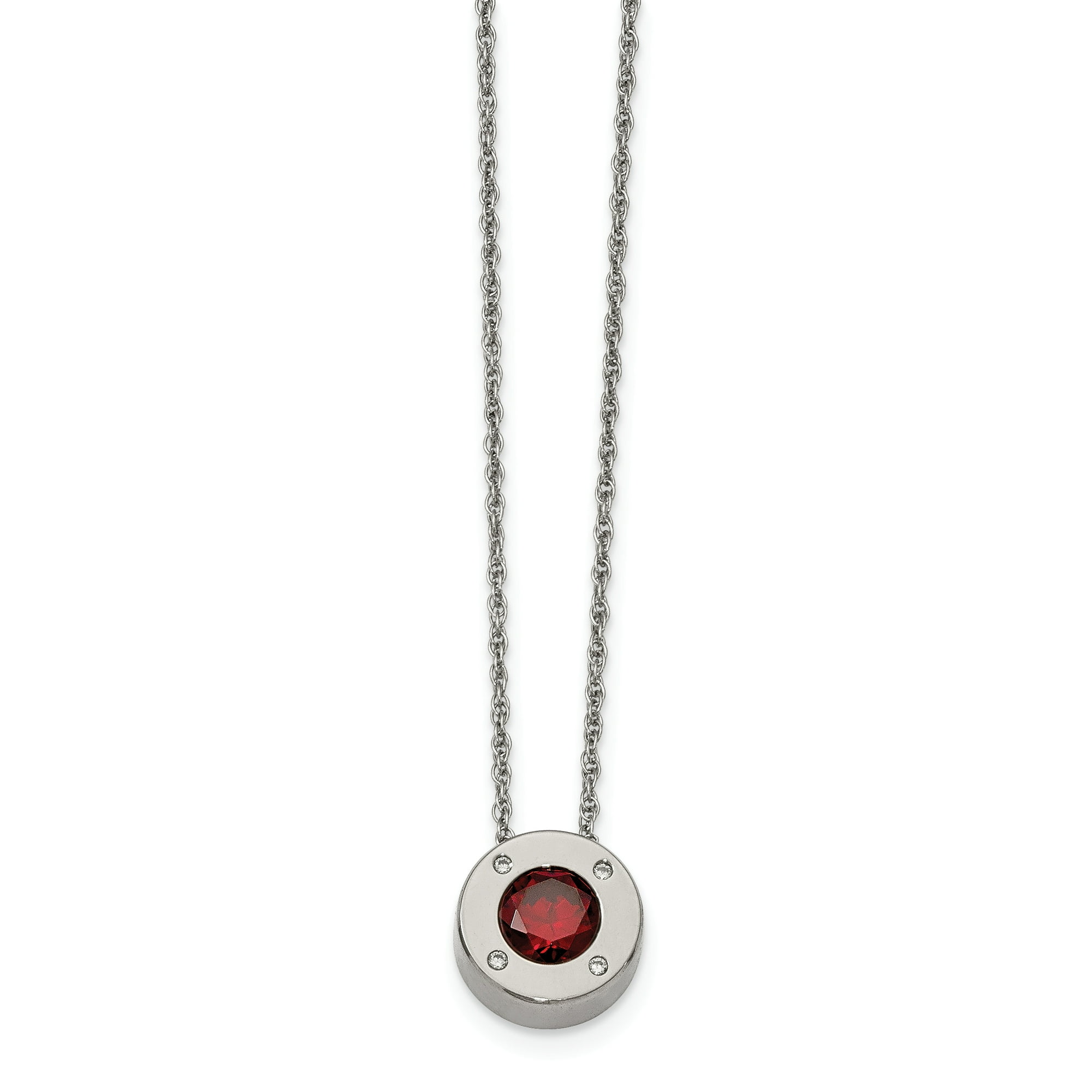 Stainless Steel Polished CZ January Birthstone Necklace 20in