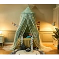 thumbnail image 3 of Bed Canopy for with Lights,Double Layer Princess Round Dome Dreamy Mosquito Net Bedding Girls Room Castle Play Tent Hanging House Decor Reading Nook Canopies(Green/White), 3 of 14