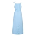 thumbnail image 6 of Womens Summer Sleeveless Neck Maxi Dresses Solid Elastic Waist High Split Long Dress Beach Party Sundress, 6 of 7