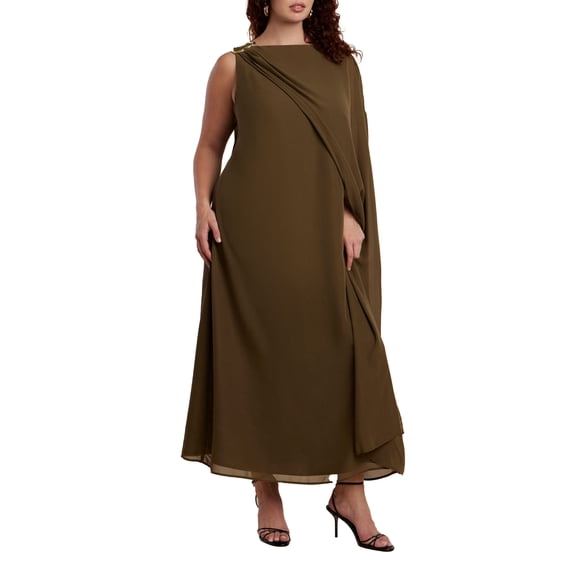 ELOQUII Women's Plus Size Hardware Detail Cape Maxi Dress