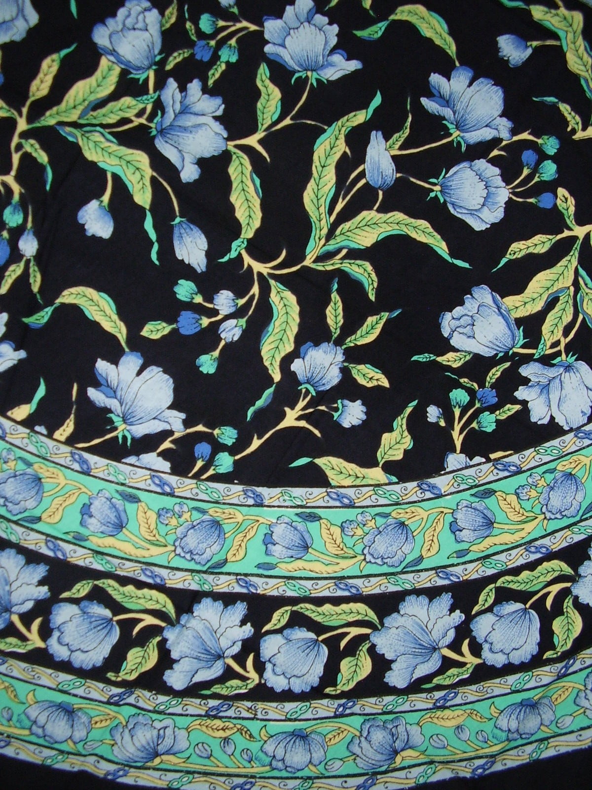 Cotton Tablecloth Floral Print Vintage Floral Large Roses Black