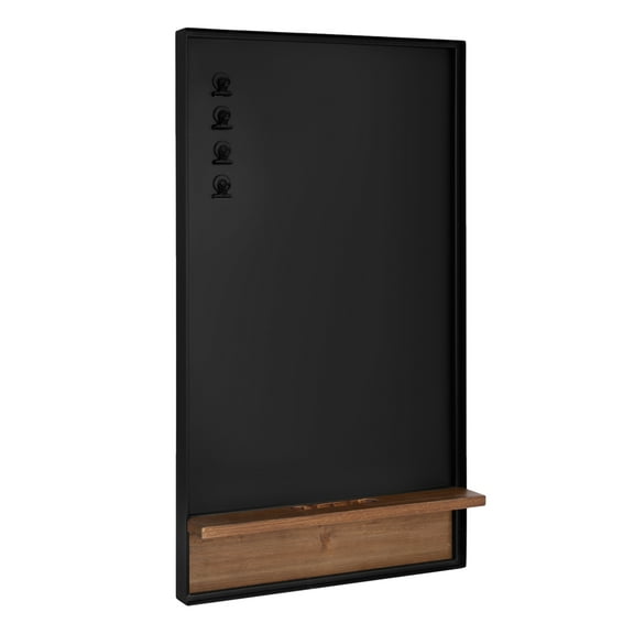 Kate and Laurel Owing Modern Farmhouse Magnetic Chalkboard with Shelf, 20 x 34, Rustic Brown and Black, Home Organization Chalkboard with Slot for Chalk and Four Magnetic Clips