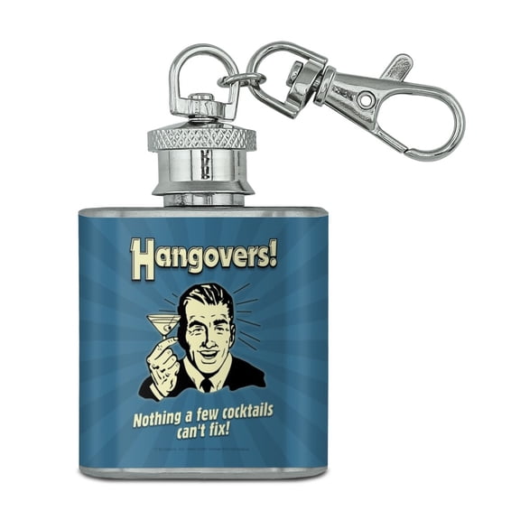 Hangovers Nothing a Few Cocktails Can't Fix Funny Humor Retro Stainless Steel 1oz Mini Flask Key Chain