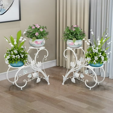 FATIVO Plant Stand Heart Shaped Set of 2 Metal Flower Racks Potted White