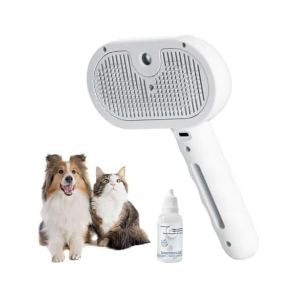 Saluqifa Lettuce Pets Steam Brush for Dogs, Magic Wand for Pet Hair, Spray Cat Comb for Shedding, Water for Cats and Dogs - Pet Hair Removal Comb with Water Tank and Release Button (White)