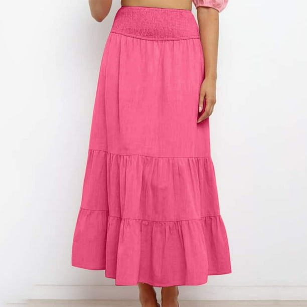 Falda plisada larga de corte holgado de algodón Falda de verano para mujer Falda informal Traje diario FLhrweasw Nuevo