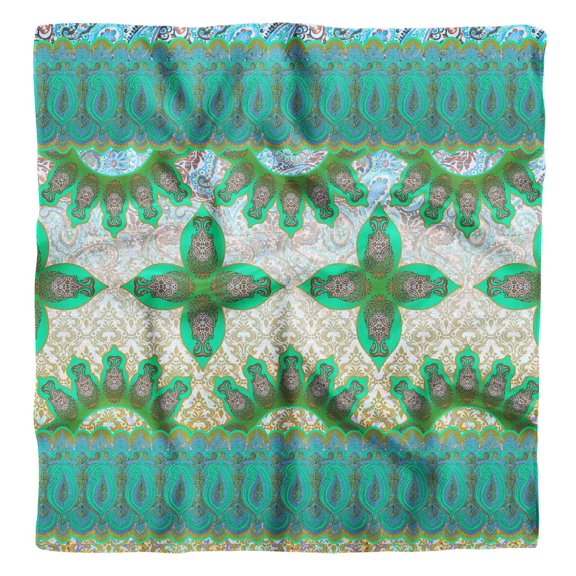 Phagun Green Floral & Paisley Print Pure Silk Square&nbsp;Scarf&nbsp;Neck Wrap Summer Hair Bandanas For Women