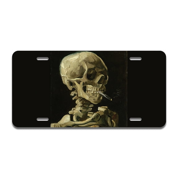 Skull With Cigarette Aluminum License Plate| License Plate 12" X 6" Fits Any Car, Truck, SUV, RV, or Trailer | Made in The USA