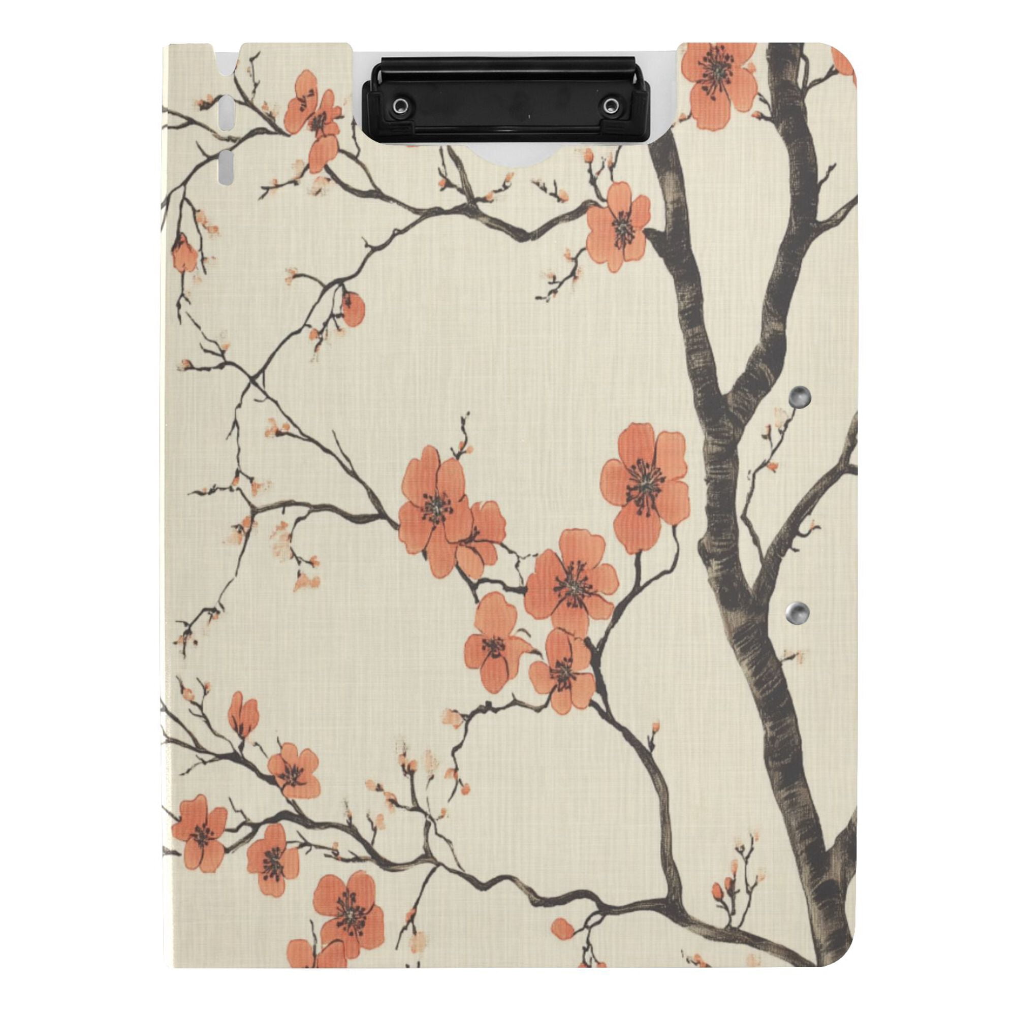 FORMRS A4 Clipboard Folder with Pen Holder Horizontal Foldable School Office Binder, Light Red Flowers