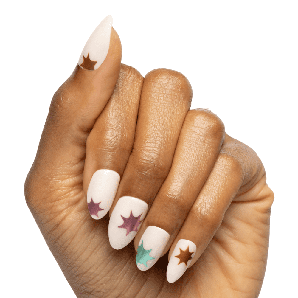 Olive & June + Bubble Instant Mani Medium Almond Press-on Nails, Chrome Burst, 42 Pieces