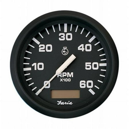 Faria Beede Instruments 4 in. Euro Black Tachometer with Hourmeter - 6,000 RPM Gas, Inboard