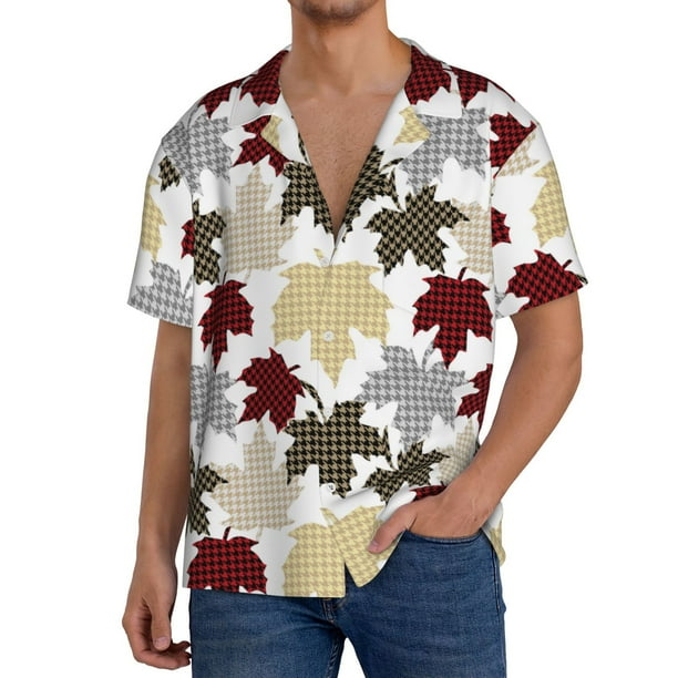 Fotbe maple leaves Camisa Estampada de Manga Corta para Hombre, Casual de Verano, Estilo Playero, Sin Arrugas-X-Large