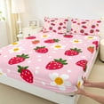 thumbnail image 3 of Manfei Red Strawberry Queen Sheet Sets,Cute Daisy Flower Flat Sheet,Girls Pink Queen Fitted Sheet For Princess Kids,Super Cozy Room Decor,4-Piece, 3 of 7