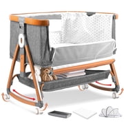 Rupoun Bassinet, Bedside Sleeper, Foldable Baby Crib with 6 Adjustable Heights and Mesh Panels, for Infant Newborn Child, Gray