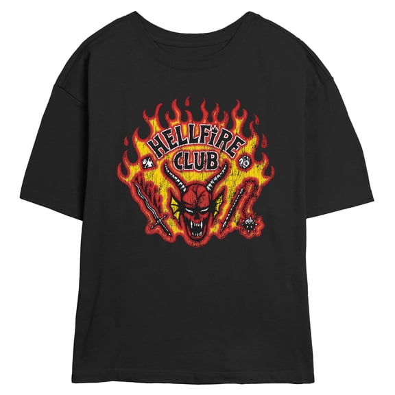 Netflix Juniors' Stranger Things Distressed Hellfire Club Flame Badge T Shirt