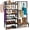 Black With Grey, variant on 2-in-1 Shoe Rack for Closet with Purse Organizer, 5 Tier Shoes Shelf with Wooden Tray and Removable Shelves, Storage Organizer for Entryway, Garage, Hold Boots, Backpacks, White