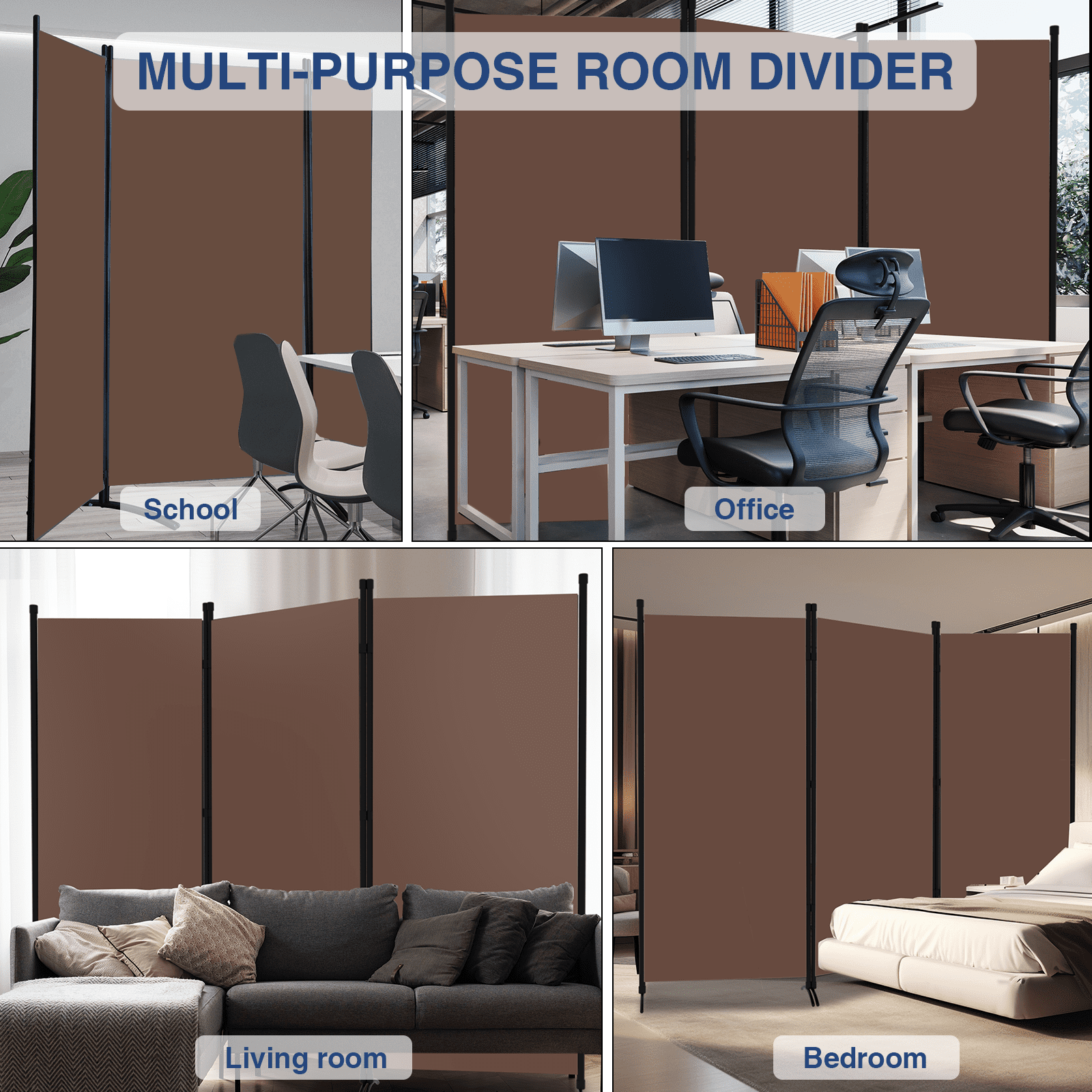 Grezjxc Three Panel Room Divider, 71"x 99" Thickened Fabric Partition for Bedroom, Brown