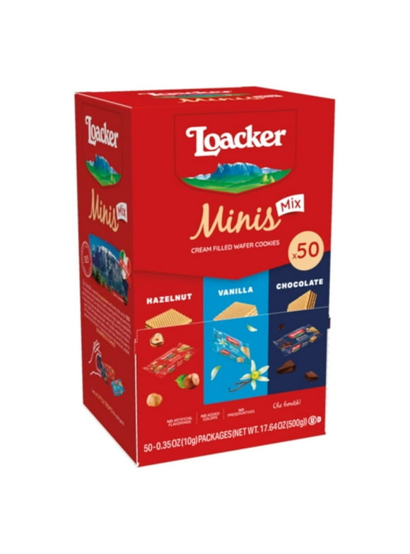 Loacker Minis Mix, Variety Pack of Crme-filled Wafer Cookies, 0.35 oz/50-ct