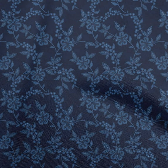 oneOone Polyester Spandex Dark Blue Fabric Floral Sewing Fabric By The Yard Printed Diy Clothing Sewing Supplies 56 Inch Wide