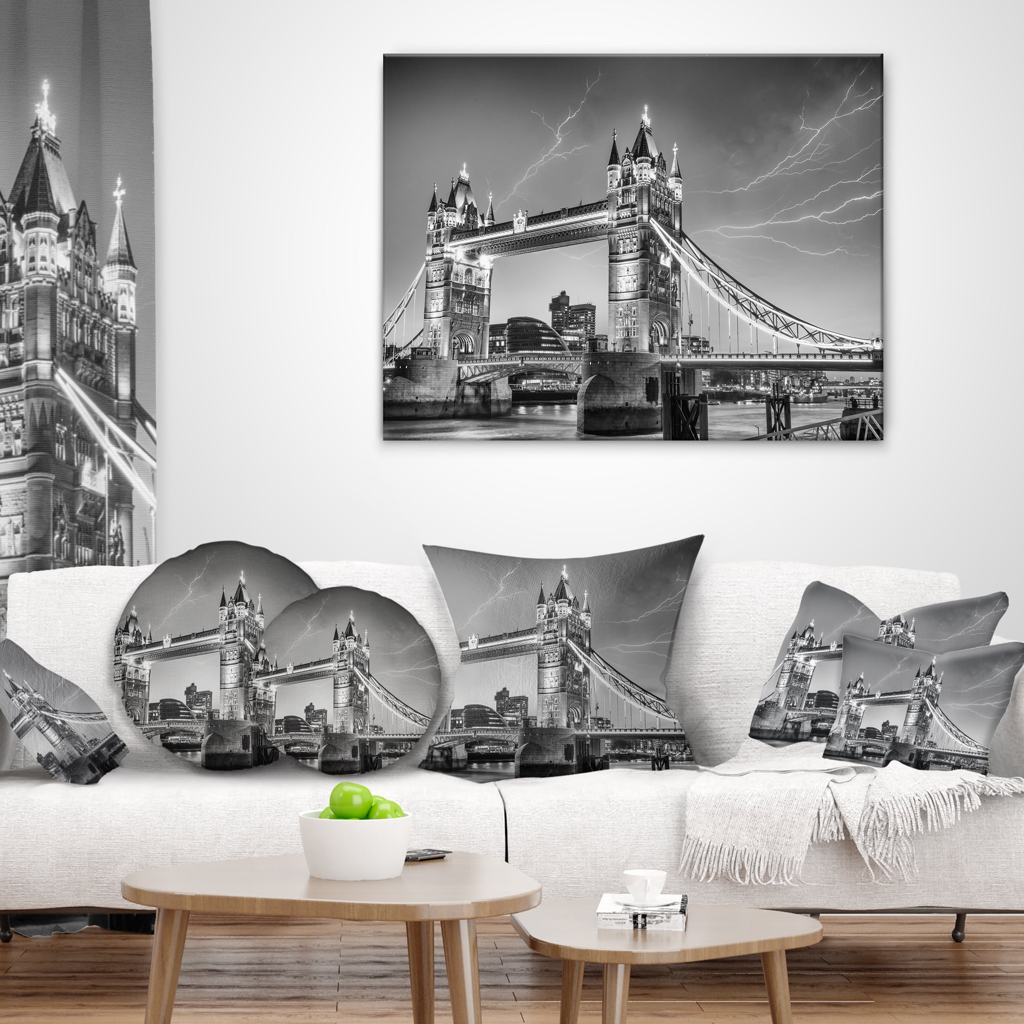 Designart Majesty of Tower Bridge London - Cityscape Photo Throw Pillow - 18x18