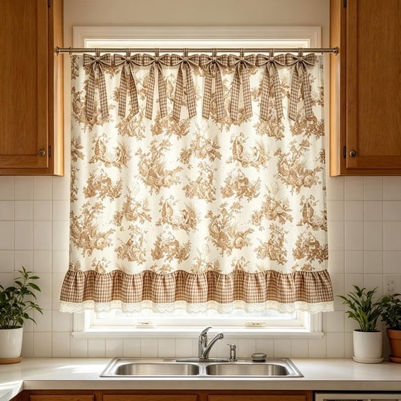 Farmhouse Oven Skirt for Kitchen Decor, Cotton Lace Ruffle Stove Curtain with Ribbon Ties, Decorative Shelf Cover for Cabinet and Under Sink, Cottagecore Floral Home Accessories as Gift