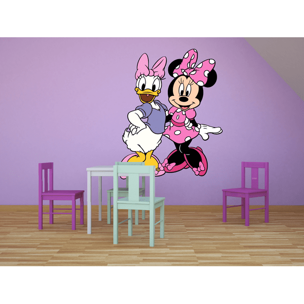 Daisy Duck and Minnie Mouse Cartoon Character Wall Graphic Decal Sticker  Vinyl Mural Baby Kids Room Bedroom Nursery Kindergarten School House Home  Wall Art Design Removable Peel and Stick 40x20 inch -