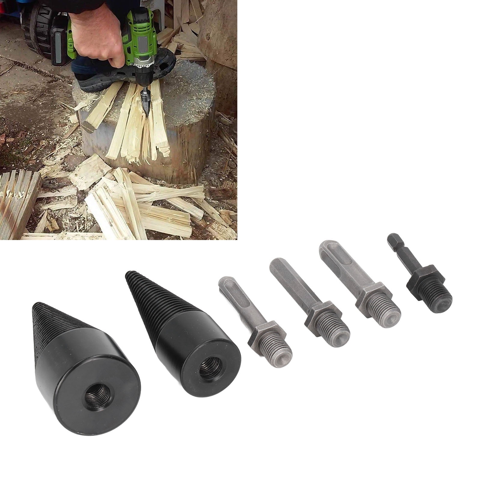 Wood Splitter Drill Bit, 6 Pcs Heavy Duty Cone Drill Bits Wear Proof With 4 Handle For Farm
