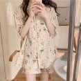 thumbnail image 2 of Conjunto de pijama con botones, pijama de manga corta para mujer, pijama de manga corta, ropa de dormir con mangas abullonadas, alta capacidad, 2 of 9